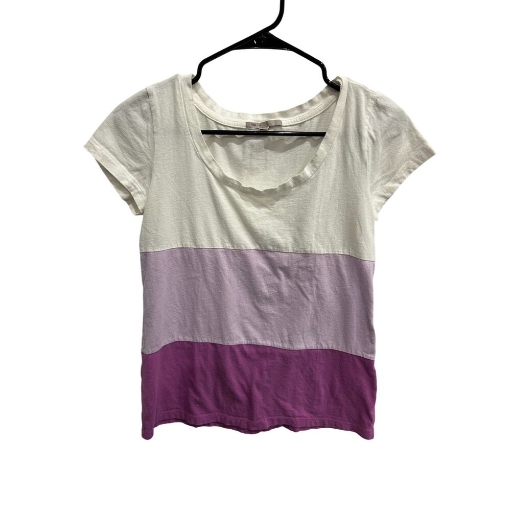 Gap Colorblock Cap Sleeve T Shirt White Lavender Pink Cotton Size XS